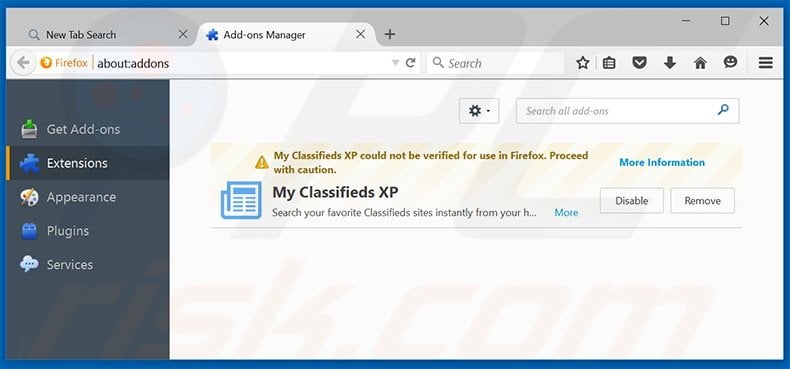 Removing search.myclassifiedsxp.com related Mozilla Firefox extensions