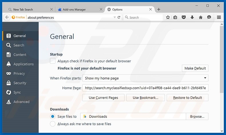 Removing search.myclassifiedsxp.com from Mozilla Firefox homepage