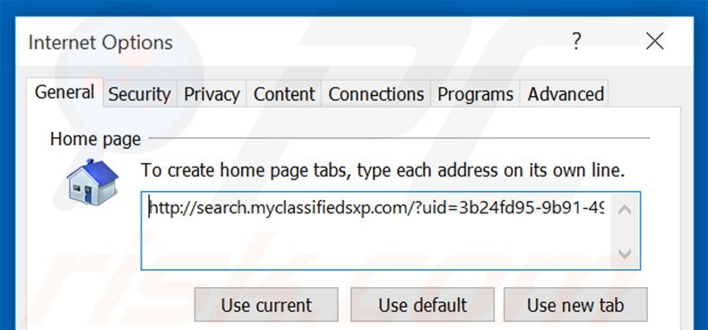 Removing search.myclassifiedsxp.com from Internet Explorer homepage