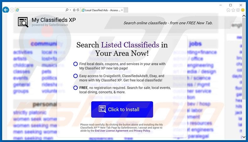 Website used to promote search.myclassifiedsxp.com website