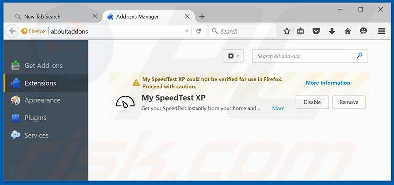 Removing search.myspeedtestxp.com related Mozilla Firefox extensions
