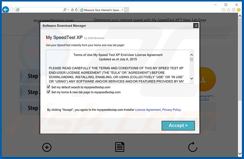 Website used to promote My SpeedTest XP browser hijacker