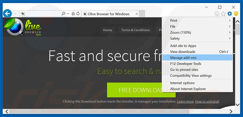 Removing Olive ads from Internet Explorer step 1