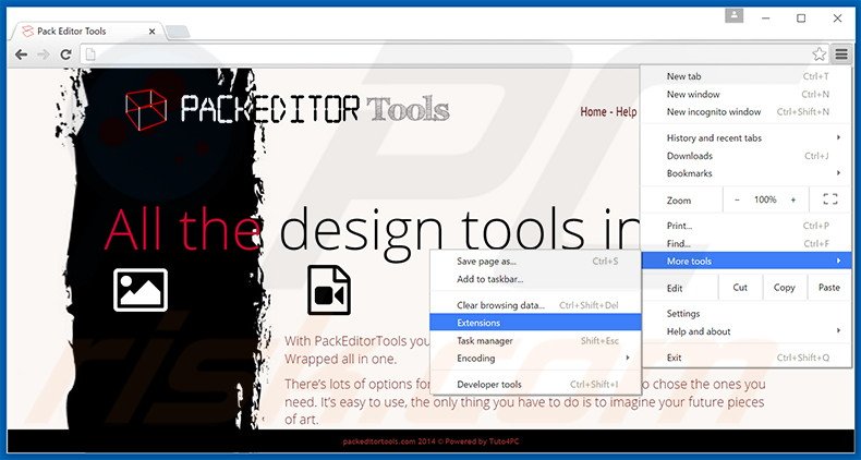Removing PackEditorTools  ads from Google Chrome step 1
