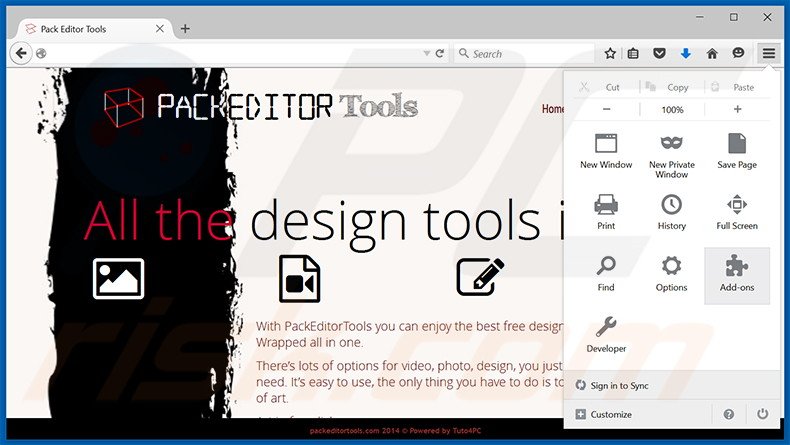 Removing PackEditorTools ads from Mozilla Firefox step 1