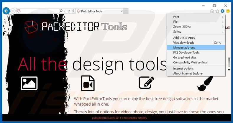 Removing PackEditorTools ads from Internet Explorer step 1