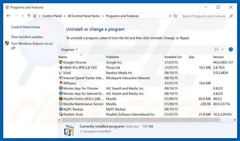 PackEditorTools adware uninstall via Control Panel