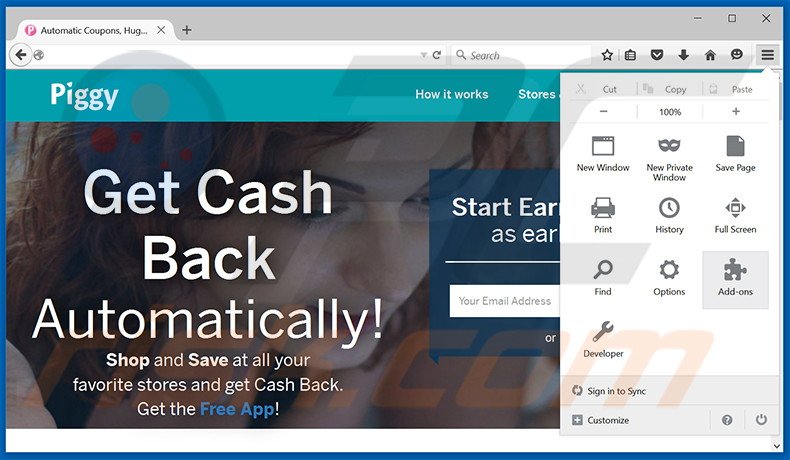 Removing Piggy ads from Mozilla Firefox step 1