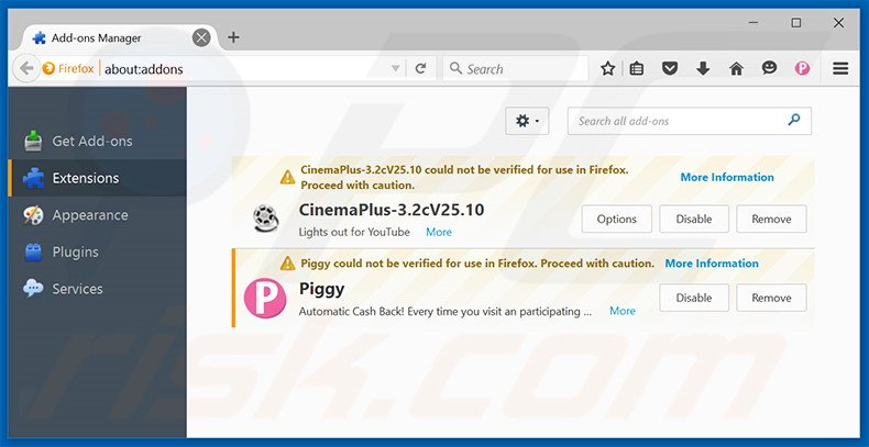 Removing Piggy ads from Mozilla Firefox step 2