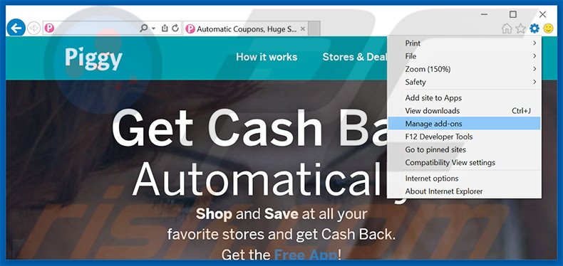 Removing Piggy ads from Internet Explorer step 1