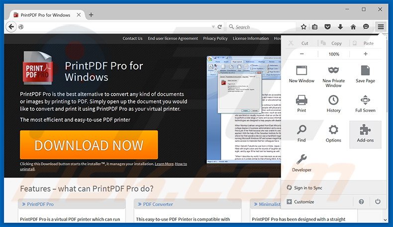 Removing Print PDF Pro ads from Mozilla Firefox step 1