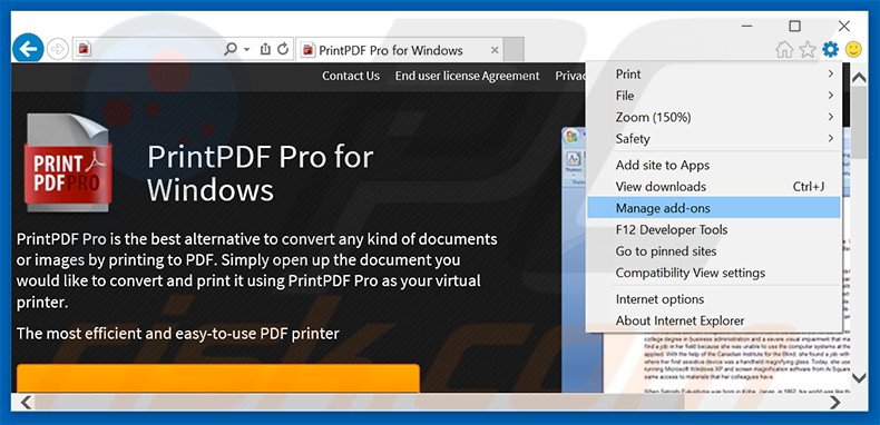 Removing Print PDF Pro ads from Internet Explorer step 1
