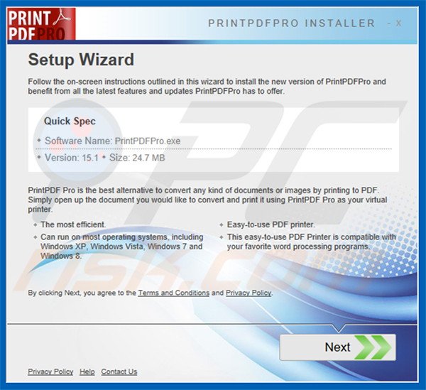 Official Print PDF Pro adware installation setup