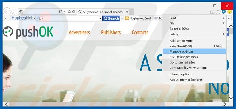 Removing PushOK ads from Internet Explorer step 1
