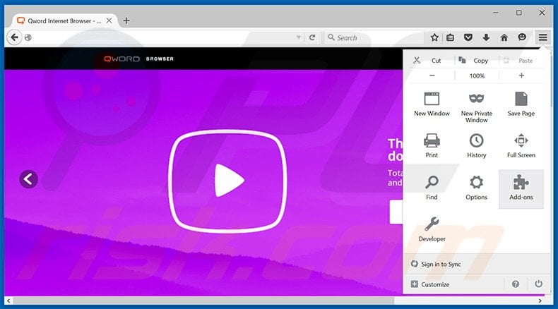 Removing Qword Browser ads from Mozilla Firefox step 1