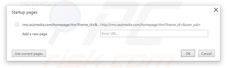 Removing rms.rautmedia.com from Google Chrome homepage