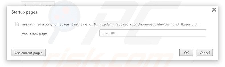 Removing rms.rautmedia.com from Google Chrome homepage