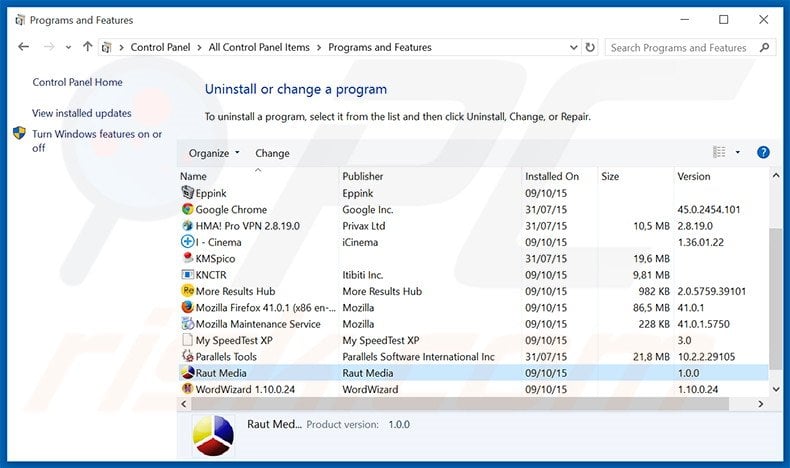 rms.rautmedia.com browser hijacker uninstall via Control Panel