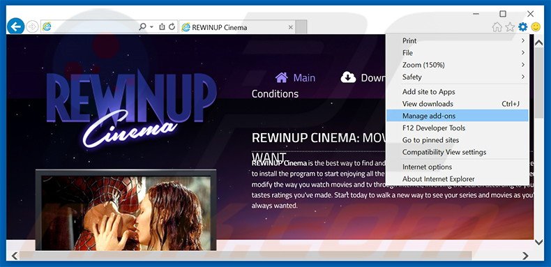 Removing REWINUP Cinema ads from Internet Explorer step 1