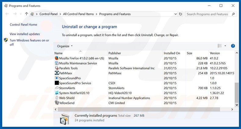 REWINUP Cinema adware uninstall via Control Panel