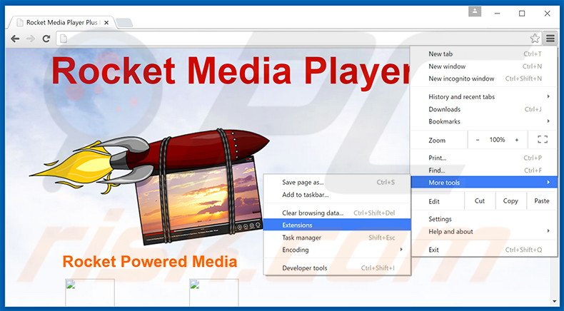 Removing Rocket Media Player  ads from Google Chrome step 1