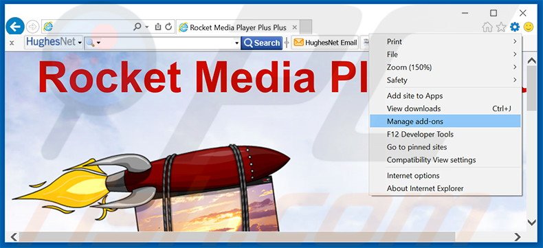 Removing Rocket Media Player ads from Internet Explorer step 1