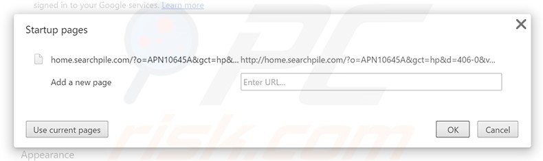 Removing home.searchpile.com from Google Chrome homepage