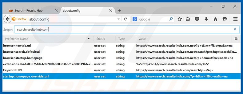 Removing search.results-hub.com from Mozilla Firefox default search engine