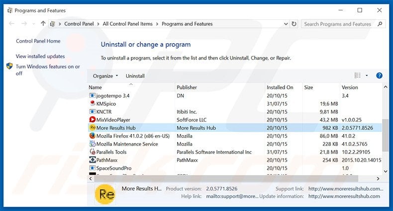 search.results-hub.com browser hijacker uninstall via Control Panel