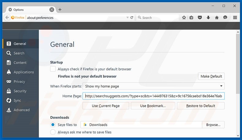Removing searchsuggests.com from Mozilla Firefox homepage