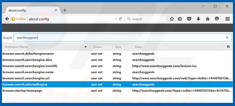 Removing searchsuggests.com from Mozilla Firefox default search engine