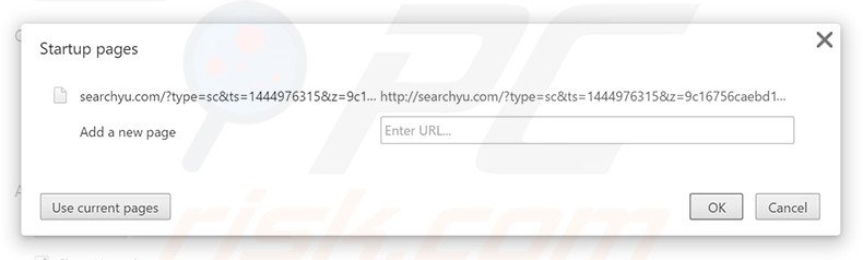 Removing searchyu.com from Google Chrome homepage