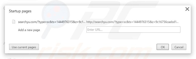 Removing searchyu.com from Google Chrome homepage