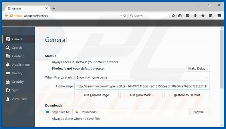 Removing searchyu.com from Mozilla Firefox homepage