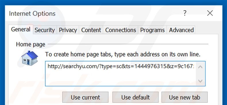 Removing searchyu.com from Internet Explorer homepage