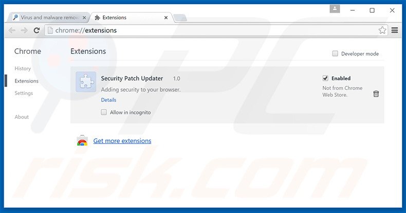 Removing SecurityPatchUpdater ads from Google Chrome step 2