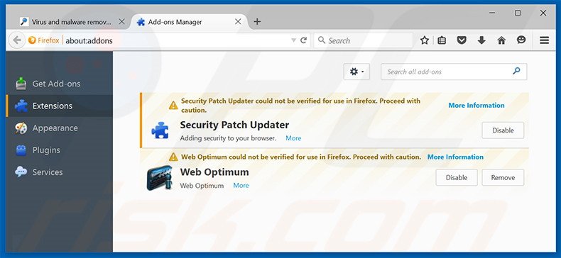 Removing SecurityPatchUpdater ads from Mozilla Firefox step 2
