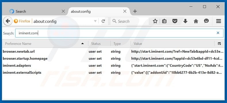 Removing start.iminent.com from Mozilla Firefox default search engine