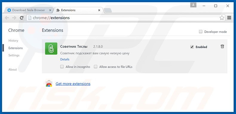 Removing Tesla Browser ads from Google Chrome step 2