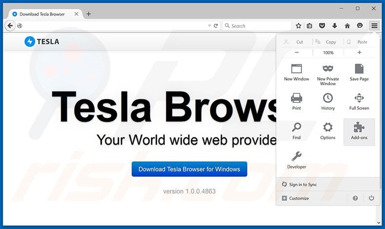 Removing Tesla Browser ads from Mozilla Firefox step 1