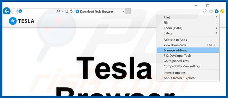 Removing Tesla Browser ads from Internet Explorer step 1