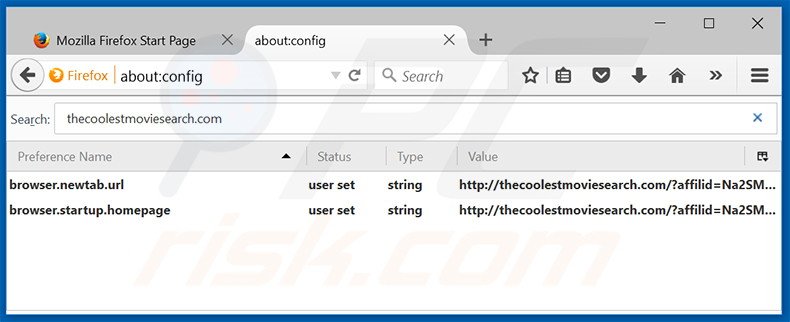 Removing thecoolestmoviesearch.com from Mozilla Firefox default search engine