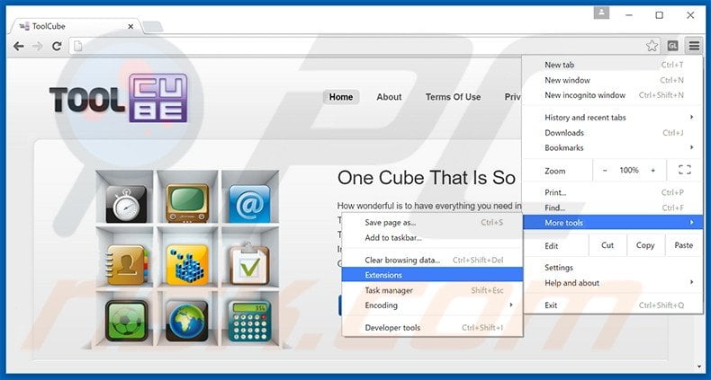 Removing toolCube  ads from Google Chrome step 1