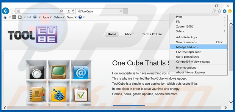 Removing toolCube ads from Internet Explorer step 1