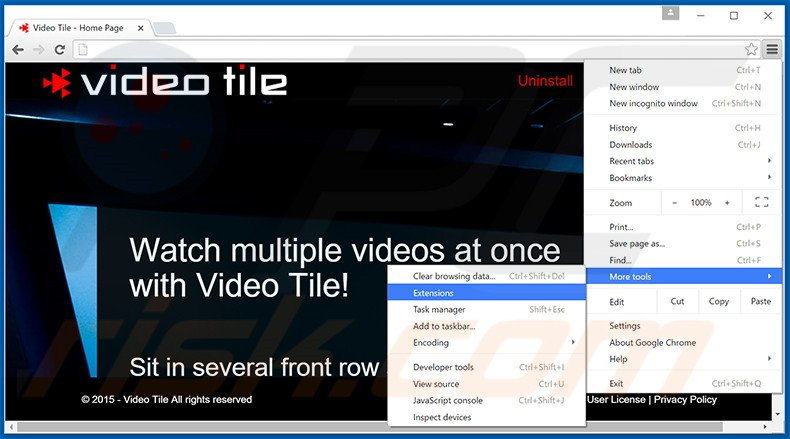 Removing Video Tile  ads from Google Chrome step 1