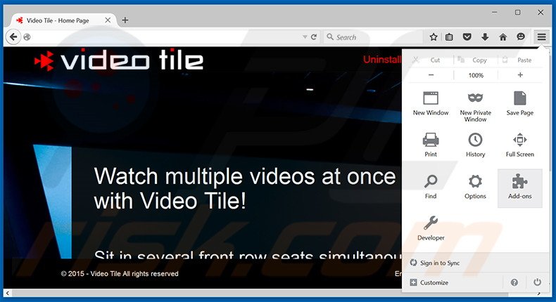 Removing Video Tile ads from Mozilla Firefox step 1