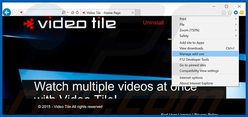 Removing Video Tile ads from Internet Explorer step 1
