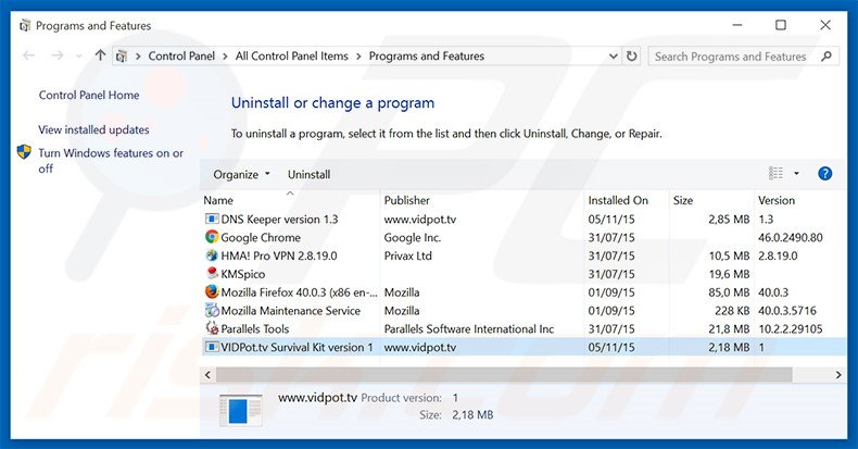 VIDKit adware uninstall via Control Panel