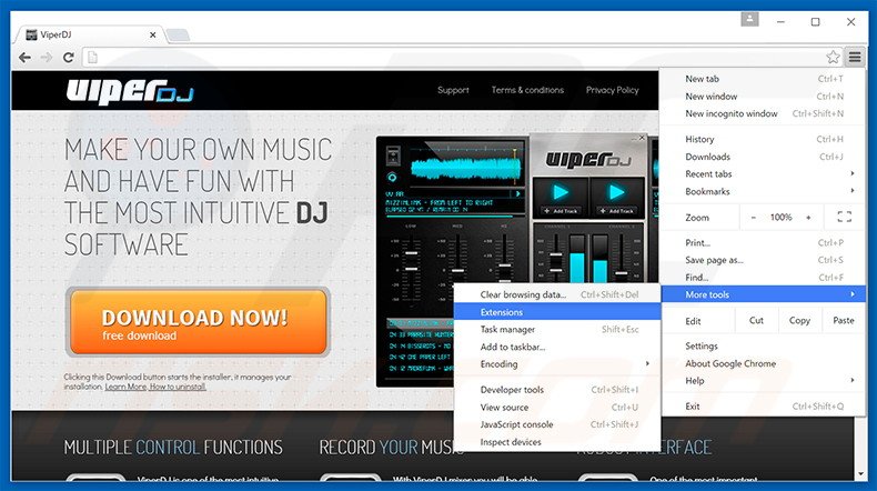 Removing ViperDJ  ads from Google Chrome step 1