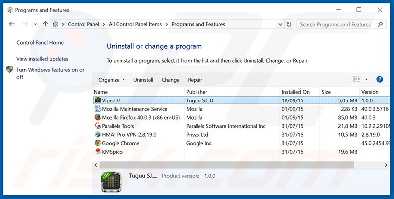 ViperDJ adware uninstall via Control Panel